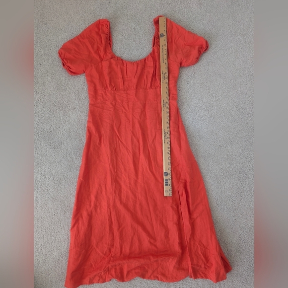 Loft Women’s Coral Puff Sleeve Square Neck Midi Dress Size 14 Milkmaid Linen - Picture 11 of 12